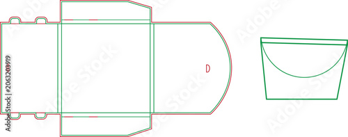 Tableau sur toile Packaging dieline template for a paper box with curved flap and internal insert