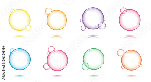 Photos Colorful glossy translucent soap bubbles with soft shadows