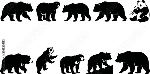 Photos Silhouettes of various bear species in different poses and actions on white back