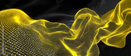 Golden waves pulse through a dark, digital void