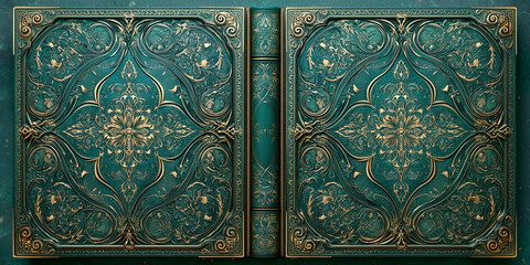 Vintage book cover with ornate gold frame and classic baroque patterns on elegant background. Perfect for library designs, certificates, and decorative templates with antique style.