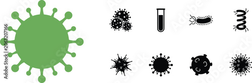 Virus, Bacteria, and Test Tube Icons Representing Microorganisms and Science