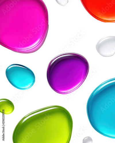 Colorful glossy gel droplets in bright neon tones isolated on transparent background