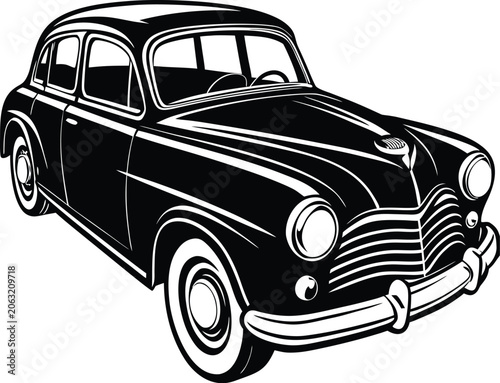 Vintage Black and White Car Illustration automobile