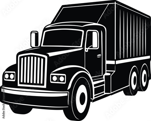 Black and white drawing of a box truck lorry freight truck