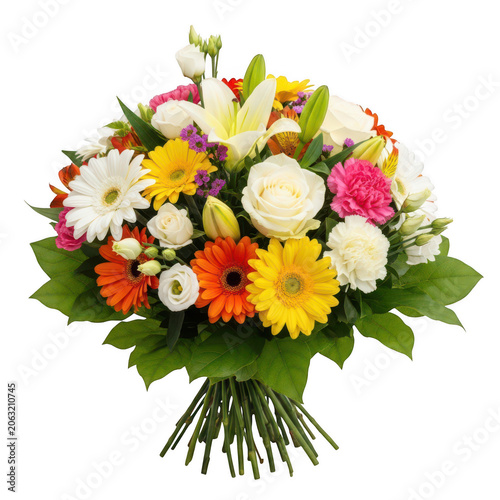 A vibrant bouquet of fresh flowers in full bloom, perfect for any occasion. isolated on transparent background