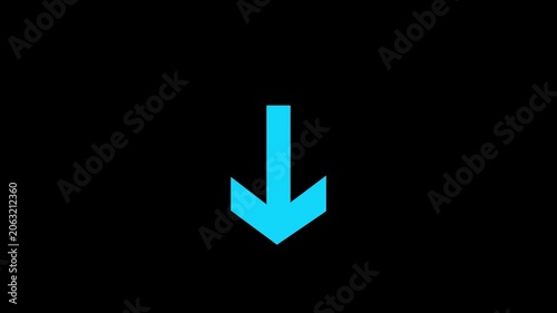 Bright blue arrow pointing down icon on a solid black background