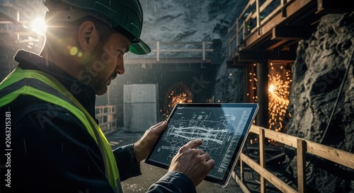 Advanced Construction Site Management With Digital Blueprint Tablet