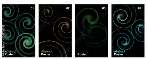 Abstract Neon Spiral Poster Set, Glowing Swirl Light Background Collection, Futuristic Energy Vortex Design, Modern Circular Wave Lines, Dark Luxury Template for Flyer Cover Banner