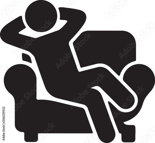 Foto Relaxed person icon sitting on a sofa simple pictogram for leisure and comfort i
