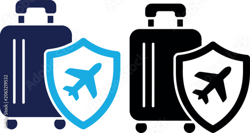 Fotografie Protected luggage with airplane icon shield