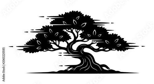 Foto Large oak tree with sprawling branches and deep roots standing alone in an open natural landscape during summer