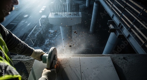Concretion Cutter Grinding Stone Creating Dust On Building Site