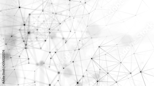 Minimalist grayscale plexus network of digital data nodes and information streams. Full HD and looping data network connections technology background.
