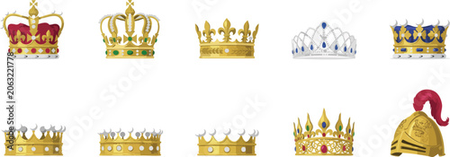 Photos Elaborate gold crowns and tiaras with precious gems and intricate designs for royal occasions