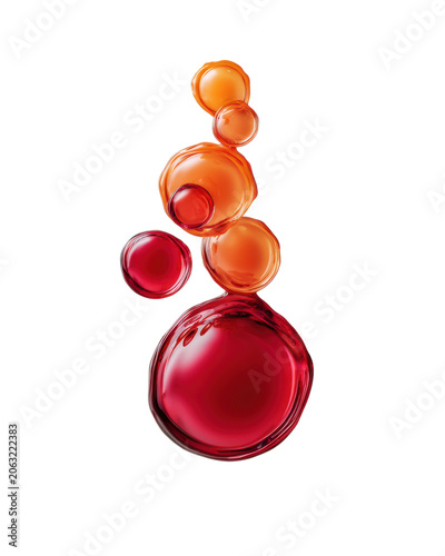 Floating glossy red and orange liquid spheres with Energy Best Boost text on transparent background