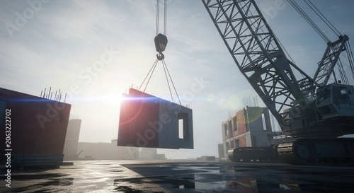 Constructing Modern Architecture With Crane Lifting Building Component