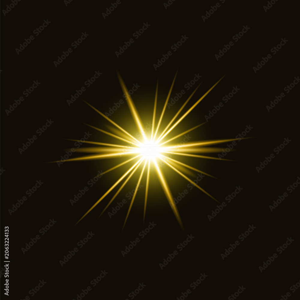 Fototapeta premium Radiant golden starburst on black vector