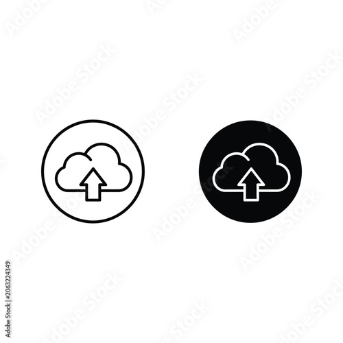 Two cloud upload icons with different colors and designs, black and white