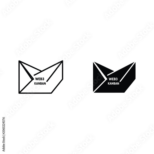 Black and white envelope icons with text inside, communication design