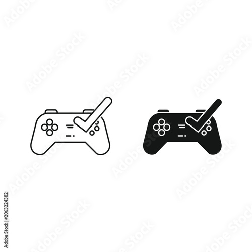 Two game controllers with check marks indicating approval or selection