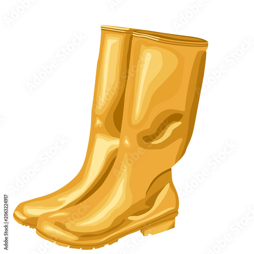 Tableau sur toile Glossy Yellow Rubber Rain Boots Vector Illustration