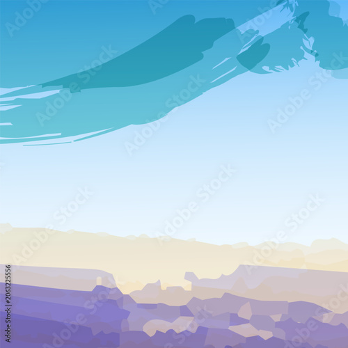 Watercolor Sky Desert Landscape Background – Soft Pastel Blue Purple Sand Scenic Nature Square Banner Vector
