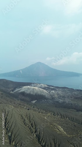Aerial Of Krakatau Ash Cone With Dramatic Erosion Gullies