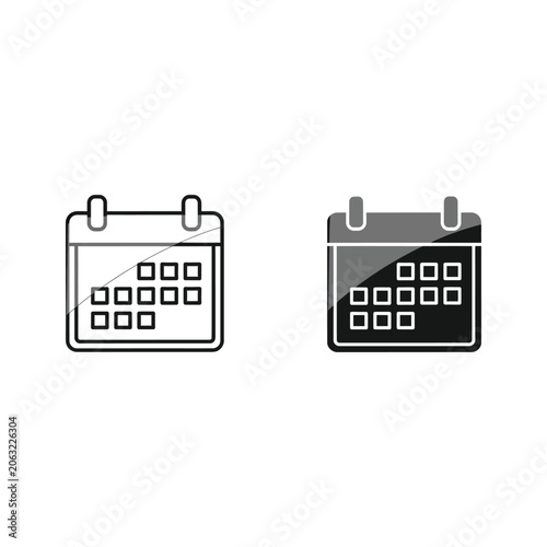 Two calendar icons with dates and events, one in black and white and the other in black