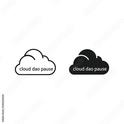 Two cloud icons with the text cloud dao pause, one in black and white and the other