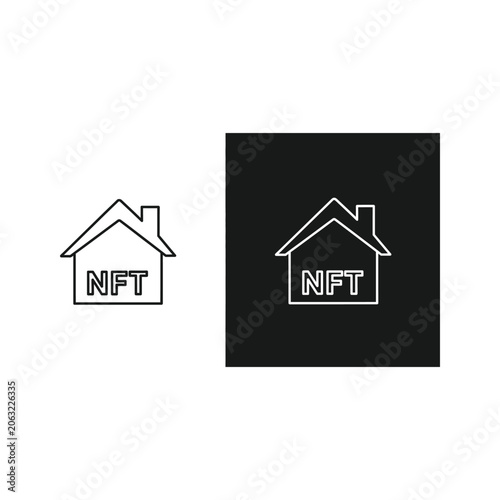 House icon with nft label representing digital real estate or nft property, nft art