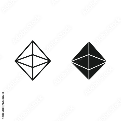 Two geometric diamond shapes with internal lines and patterns, one in black and white