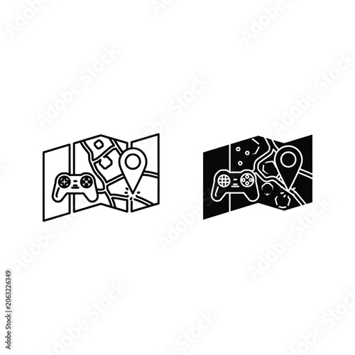Two abstract geometric icons with interconnected circular and triangular elements, geometric
