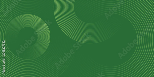Abstract modern bright green gradient background with glowing neon circle lines element and halftone dots decoration. Trendy simple texture creative design