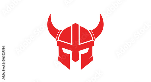 Obraz na plátně Minimalist red horned viking helmet mascot logo