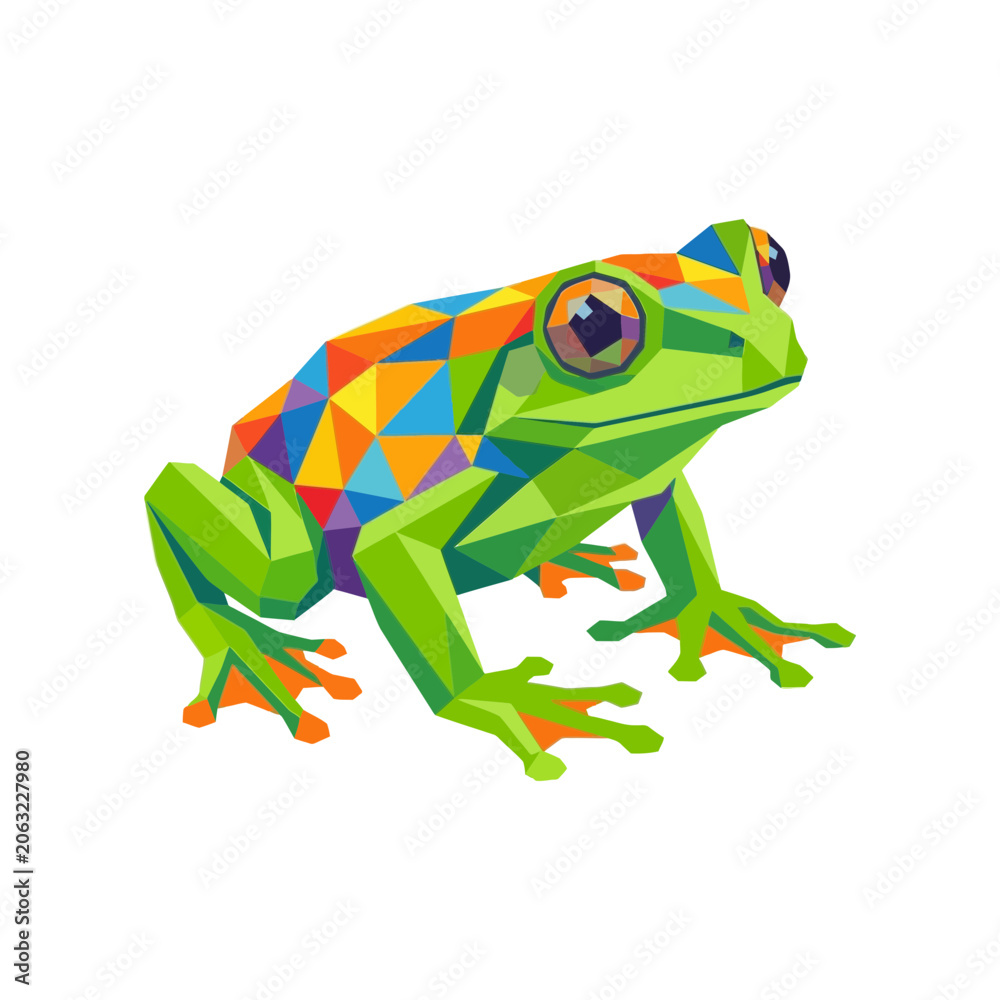 Fototapeta premium Colorful low-poly frog illustration on white background