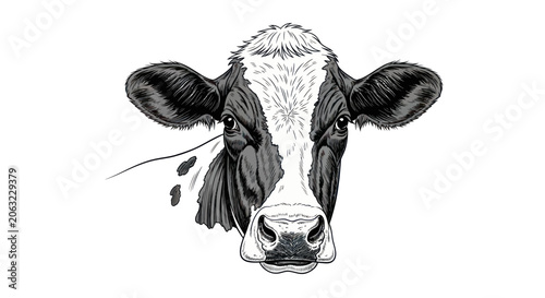 Cuadro en lienzo Holstein cow head portrait with detailed line art