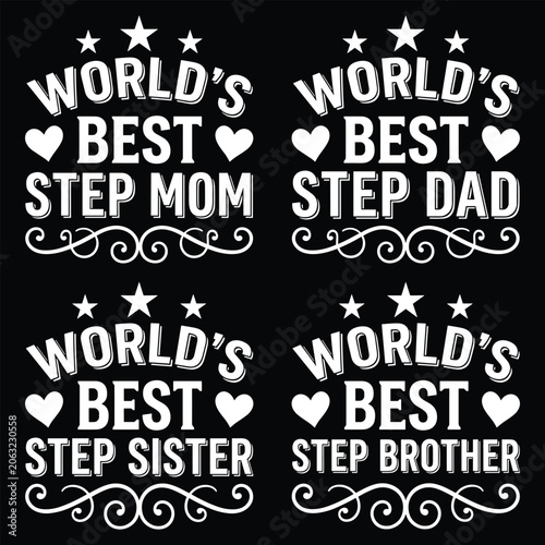 Canvastavla World's step mom, step dad, step sister, and step brother typography set with de