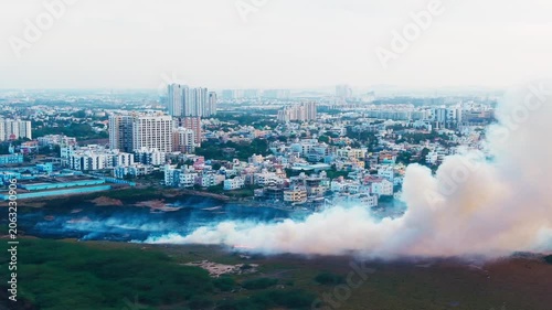 Wildfire Smoke Spreading Across Urban Fringe Near Residential Development