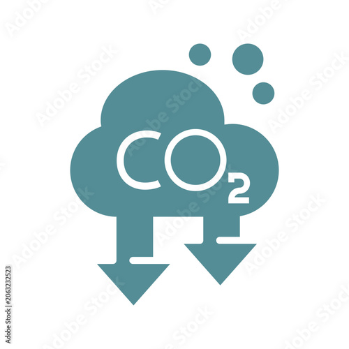 CO2 reduction cloud line icon with downward arrows representing carbon emission reduction and environmental sustainability. Outline vector symbol for climate action and green initiatives.