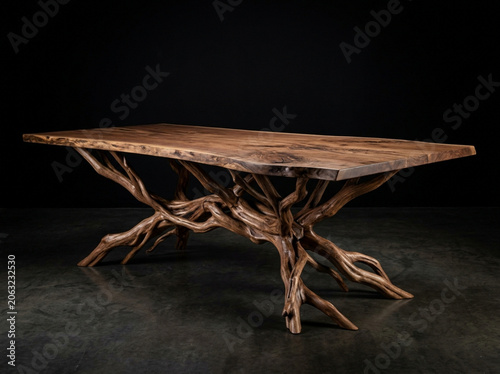 Live Edge Wooden Dining Table with Root Base