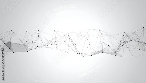 A grayscale network of connected nodes and lines forming a wavy pattern
