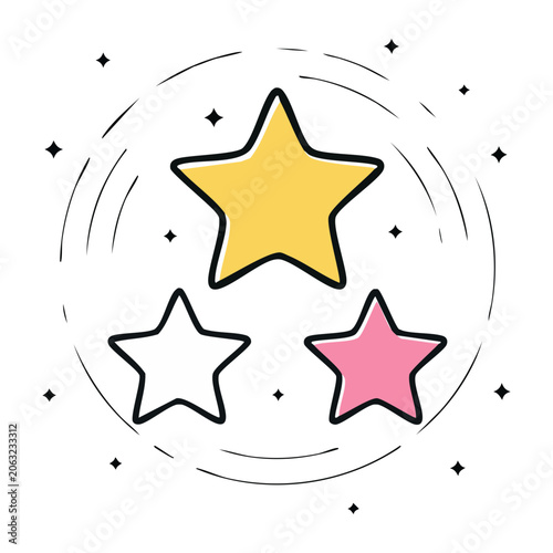 Colorful stars icon set with orbit lines