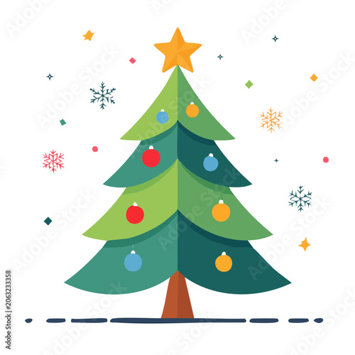 Flat Design Christmas Tree with Ornaments