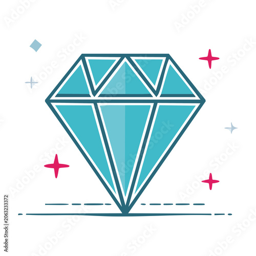 Flat design diamond gemstone icon with sparkles