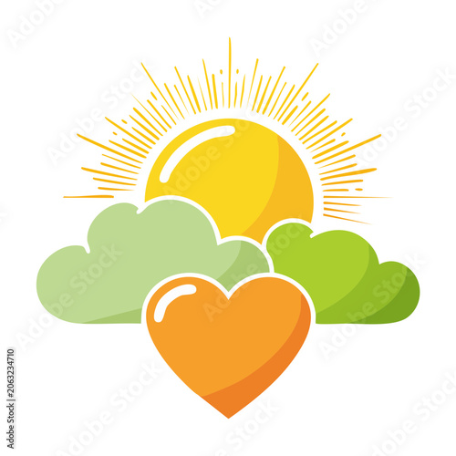 Flat design sun with green leaves vector