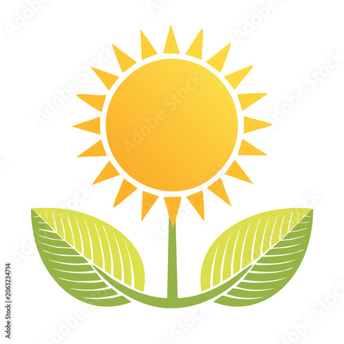 Flat design sun with grass vector icon