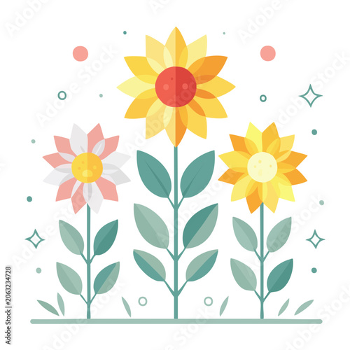 Flat design sunflower illustration with leaves