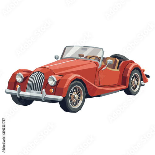 Vintage Red Convertible Car, Retro Automobile Classic Style