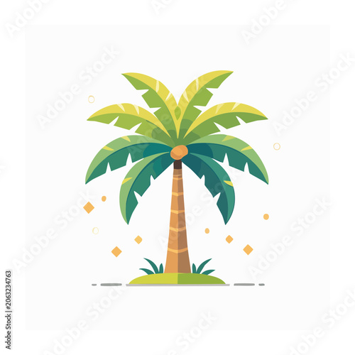 Flat design tree with orange sun and green leaves